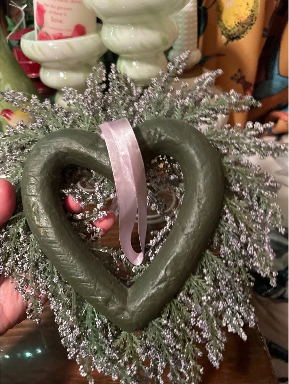 Heart-Shaped Lavender Wreath with Purple Ribbon